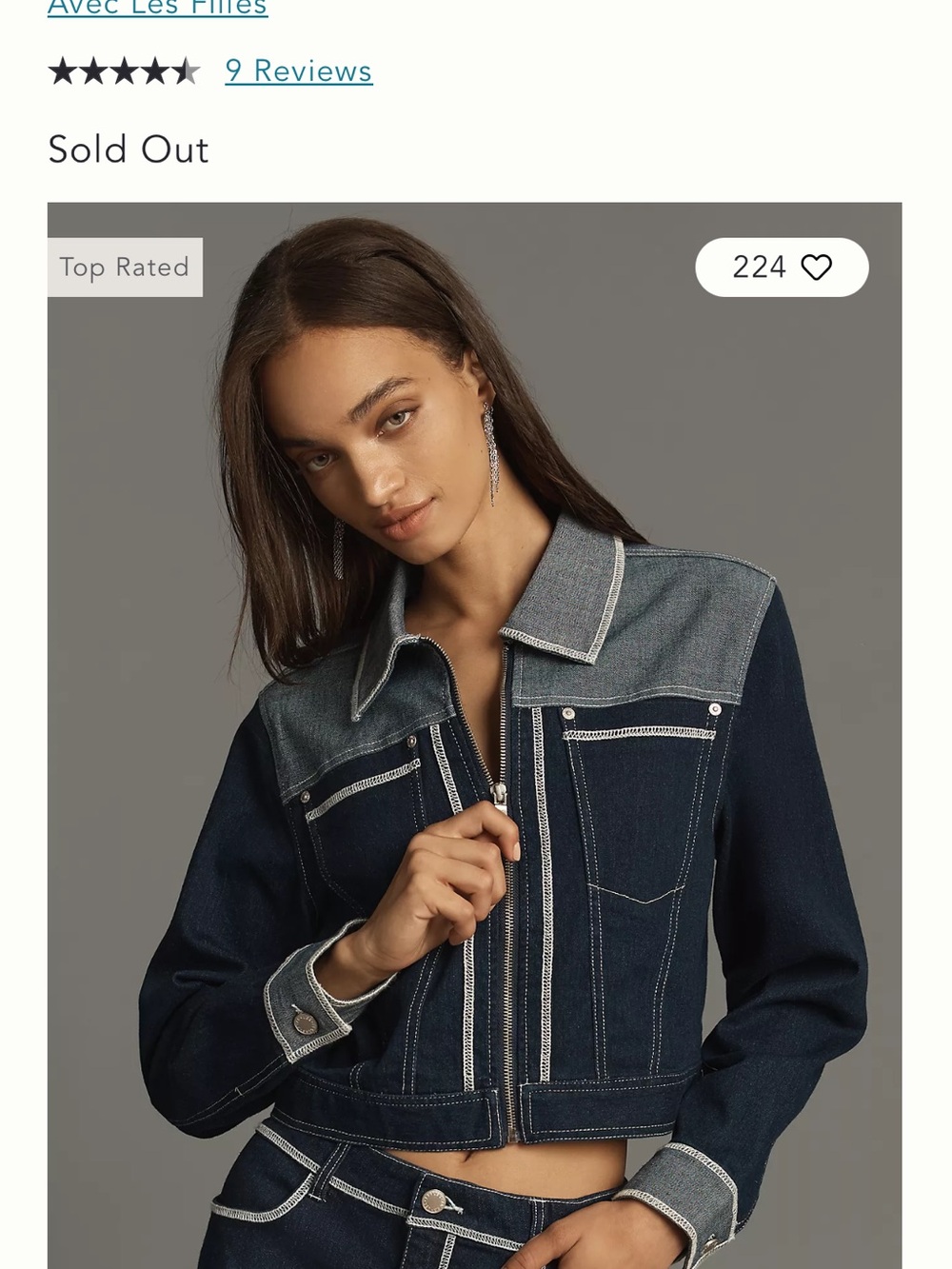 Avec Les Filles Two-Tone block Denim Jacket NWT